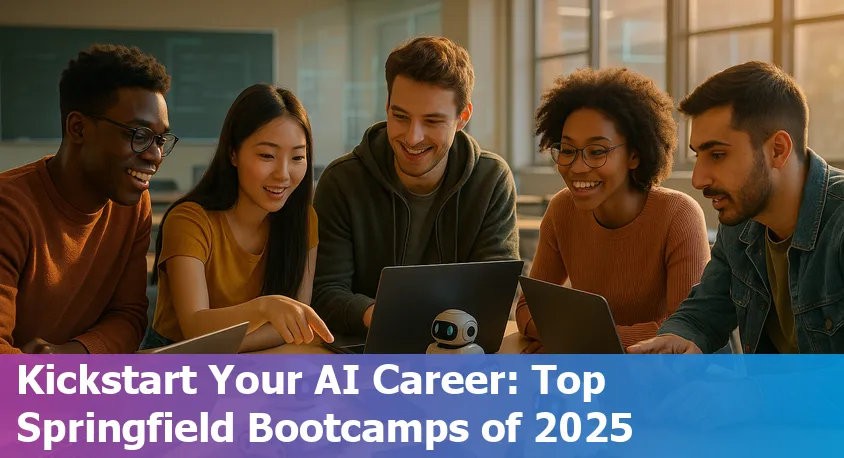 Laptop on desk with Springfield, Missouri city skyline in the background, symbolizing AI learning online.