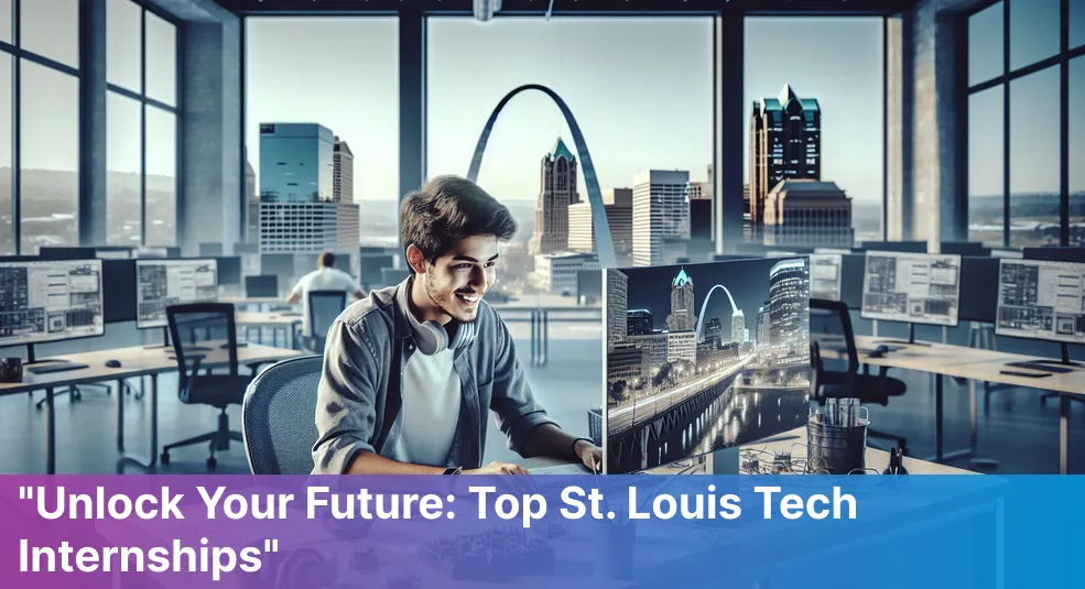 St Louis skyline with tech icons symbolizing internships