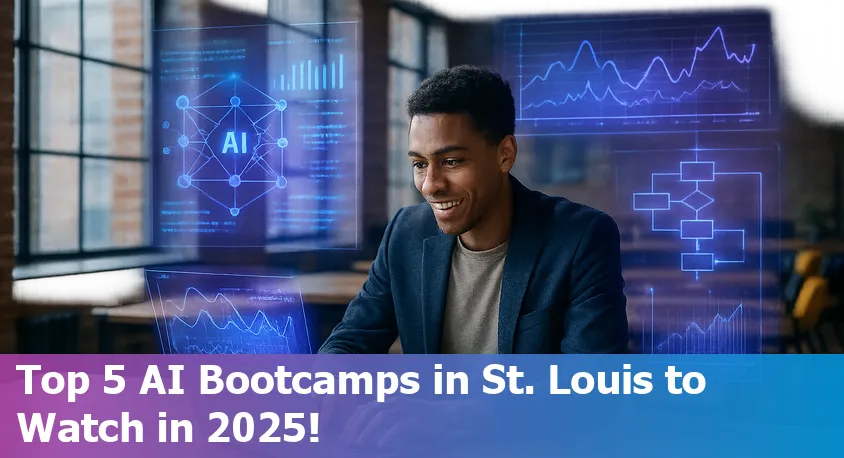 AI bootcamp students collaborating in a modern St. Louis classroom, with laptops and digital screens.