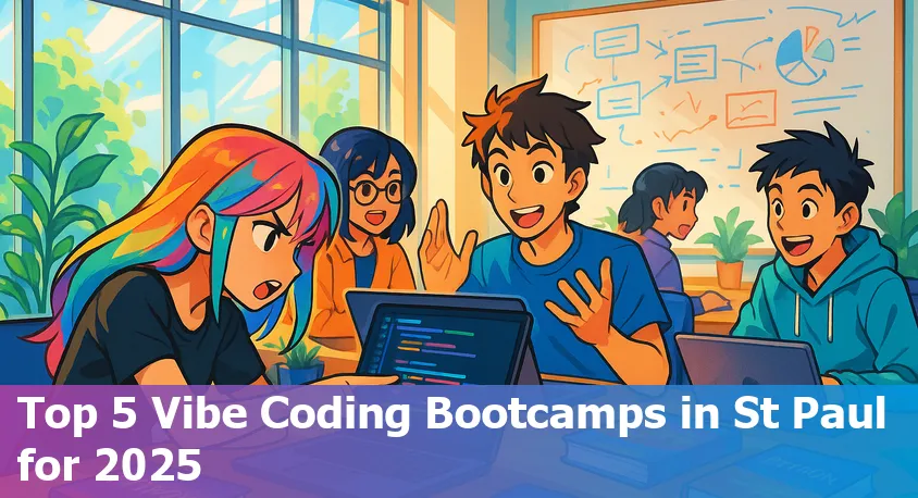 Laptop with code on screen in a creative workspace, representing top coding bootcamps in St. Paul, 2025.
