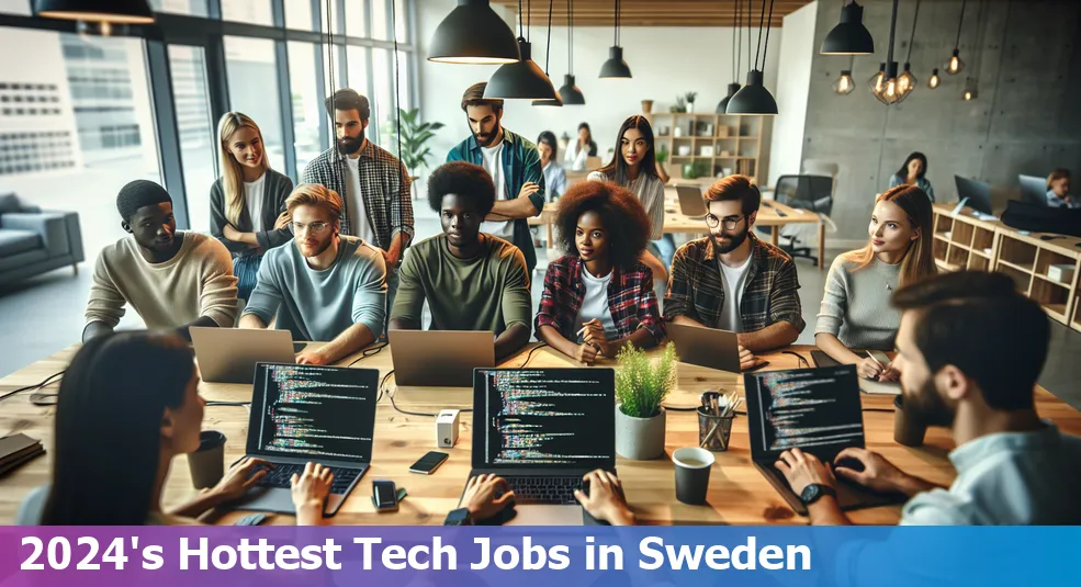 Most in demand tech job in Sweden in 2024 illustration with Swedish landmarks in the background