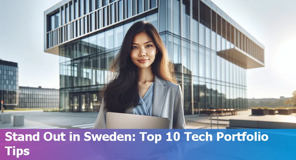 Tech portfolio checklist with the Sweden flag as background