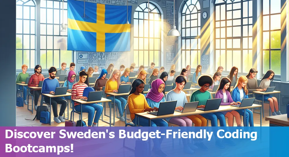 A classroom setting with students coding on laptops, representing affordable coding bootcamps in Sweden for 2024.