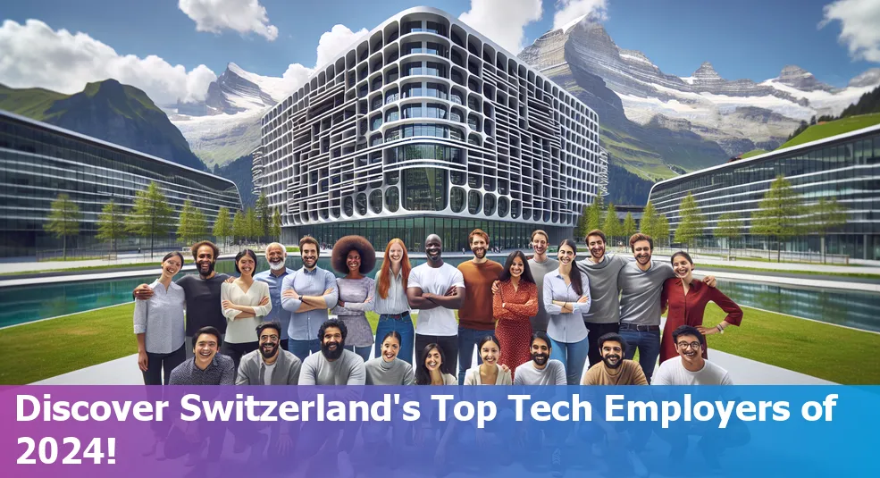 Top 10 tech companies in Switzerland in 2024, including Google, Meta, Microsoft, and others, with the Swiss Alps in the background.