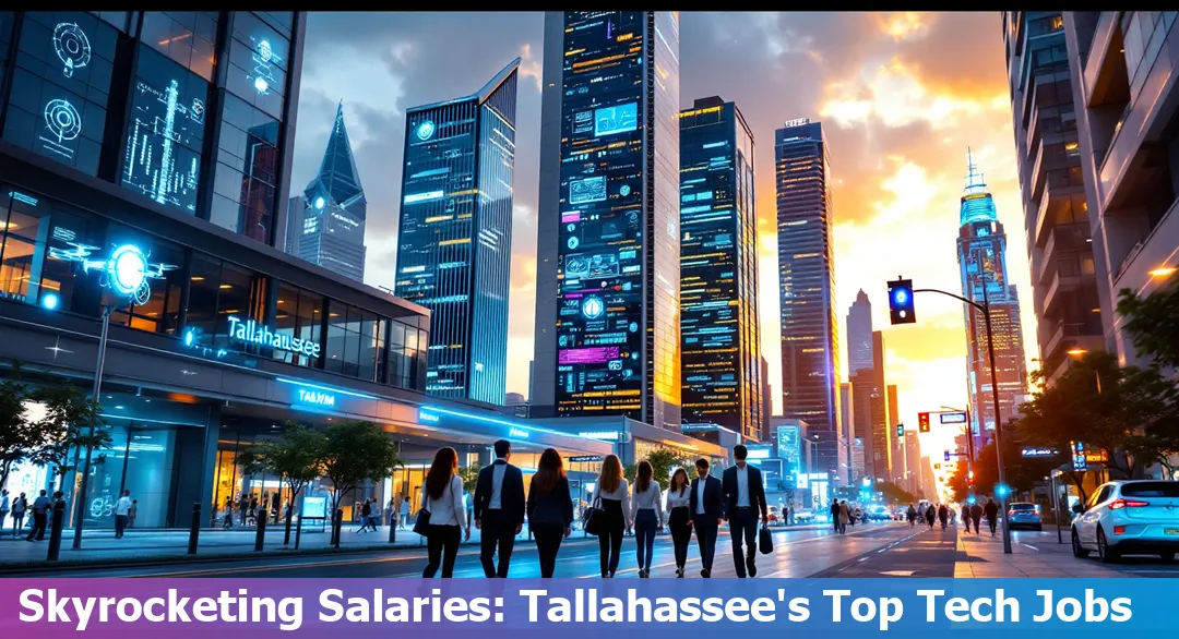 Skyline of Tallahassee, Florida with text overlay of tech jobs imagery for 2025.