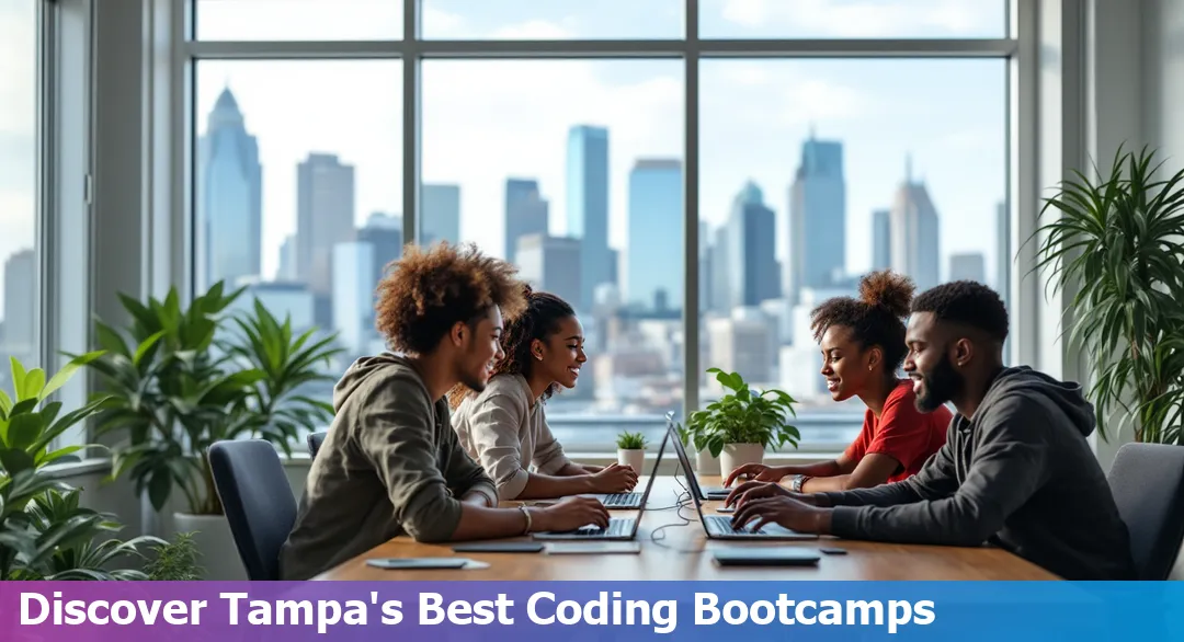 A group of students collaborating in a coding bootcamp in Tampa, Florida in 2025.
