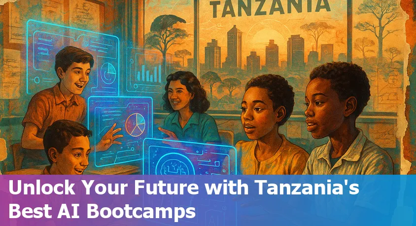 Students in Tanzania participating in an AI bootcamp, learning with laptops and interactive digital tools.