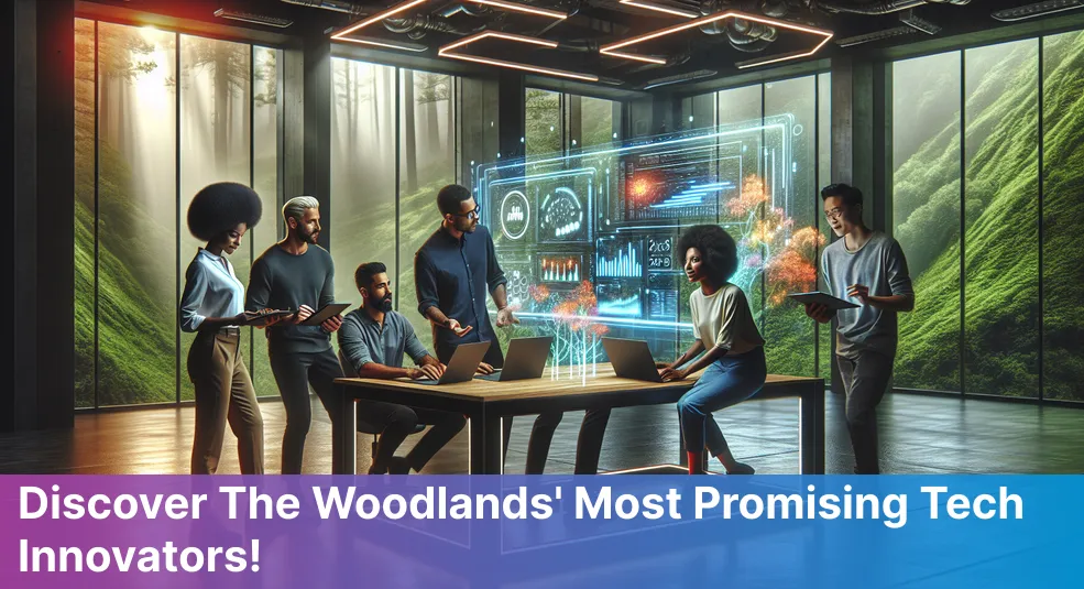 A skyline view of The Woodlands, Texas, highlighting innovative tech startups to watch in 2024.