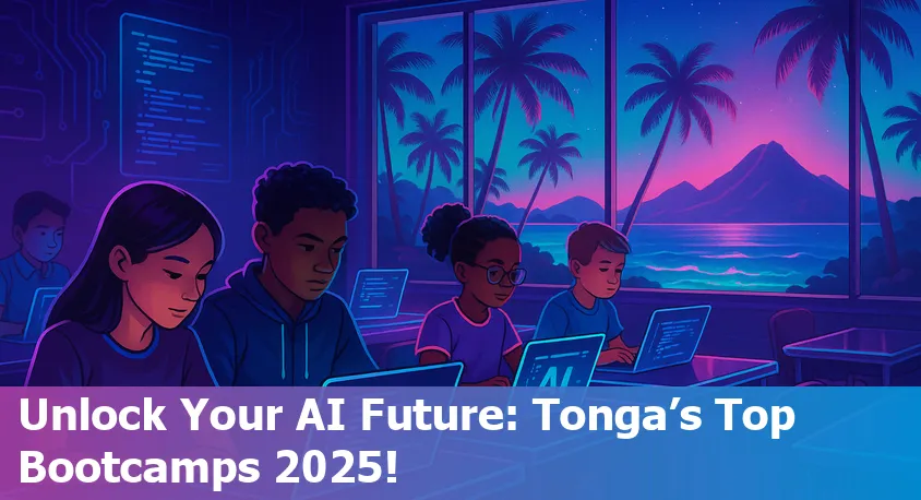 Group of diverse Tongan students learning artificial intelligence concepts on laptops in a modern classroom.