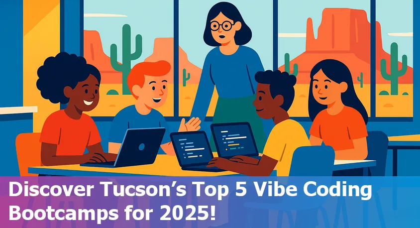 Group of diverse coding bootcamp students collaborating in a bright Tucson classroom with positive, friendly atmosphere.