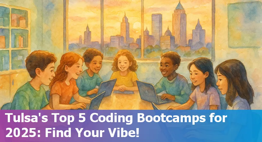 Smiling students collaborate in a Tulsa coding bootcamp classroom, representing community and diversity in tech learning.