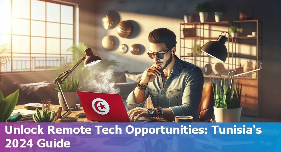 A graphic depicting remote tech job strategies for beginners in Tunisia in 2024.