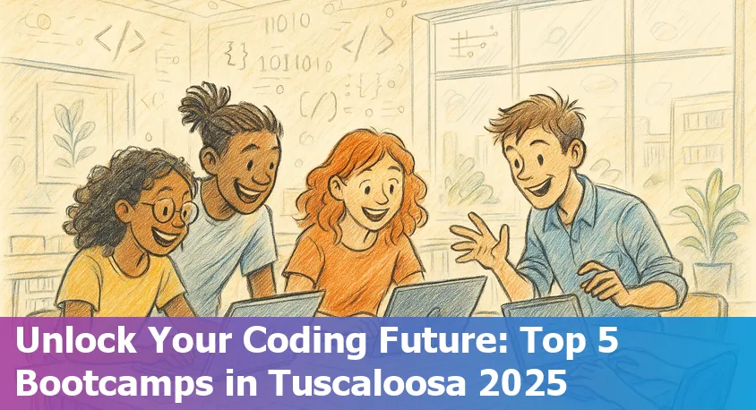 Students studying together in Tuscaloosa, Alabama, engaging in a coding bootcamp online and in-person.
