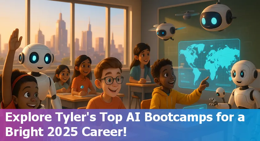 Young adult studying AI at a computer in Tyler, Texas, surrounded by digital code and learning materials.