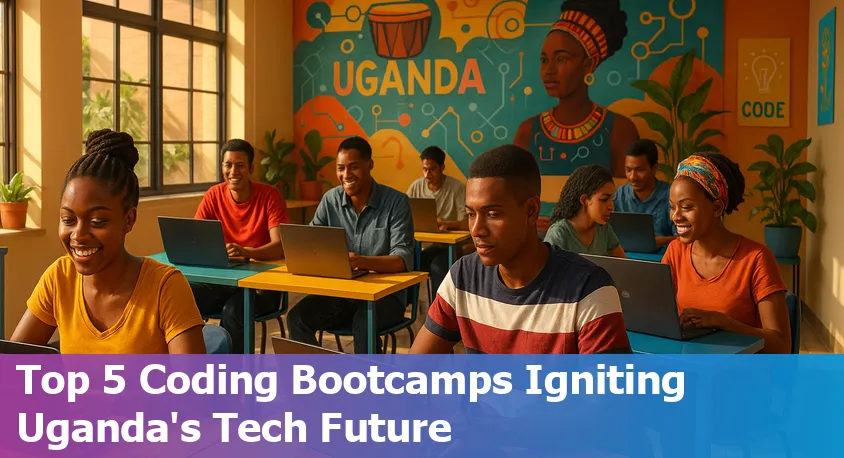 Coding students and instructors collaborating at a vibrant coding bootcamp in Kampala, Uganda in 2025.