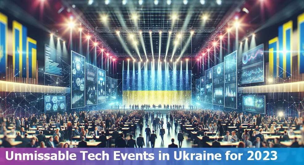 Collage of tech meetups and conferences in Ukraine, showcasing modern venues and enthusiastic attendees.