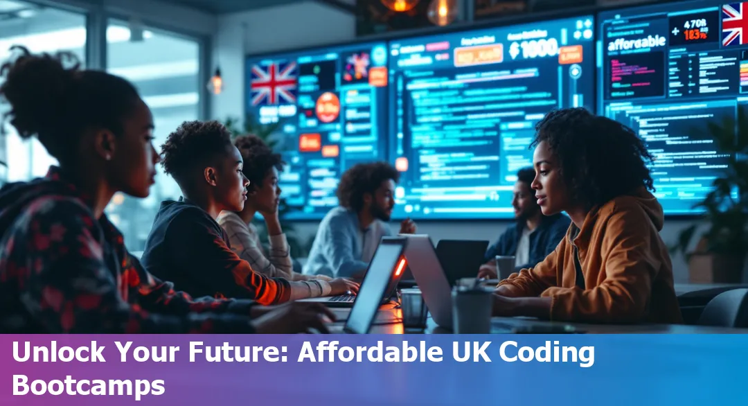 UK coding bootcamp students learning and collaborating in a classroom.