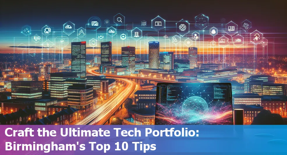 Graphic illustrating tips for building a tech portfolio in Birmingham