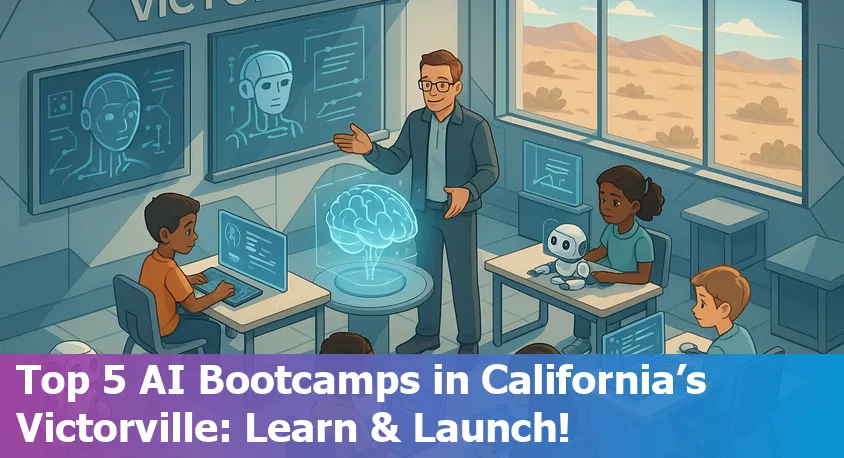 AI bootcamp students collaborating with laptops in a modern classroom setting, symbolizing Victorville tech opportunities in 2025