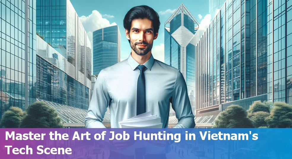 Illustration of tech professionals in Viet Nam collaborating, networking, and job hunting.