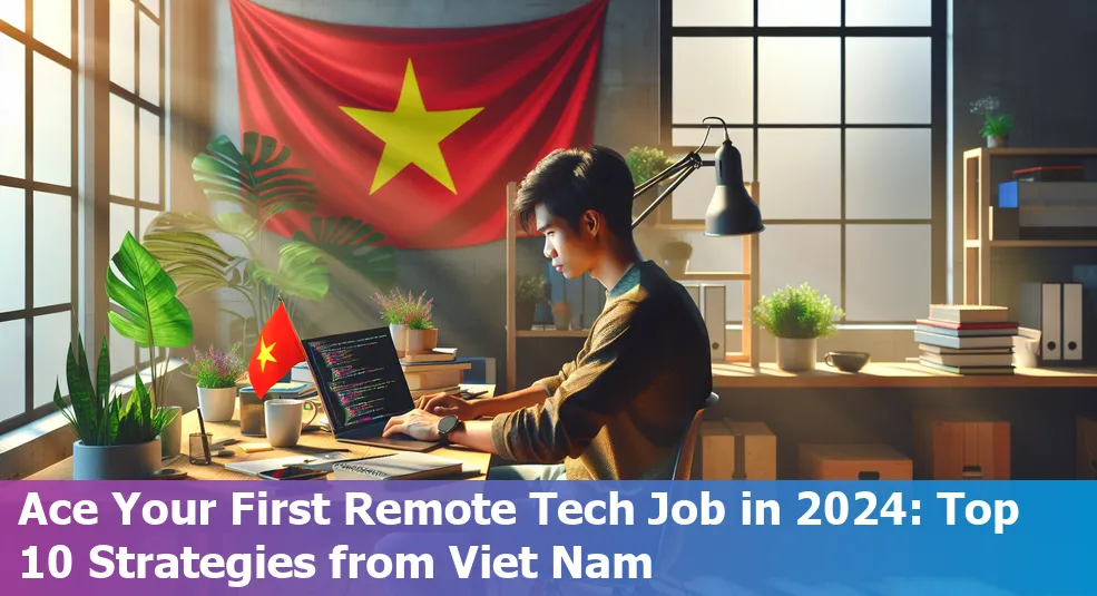 Young tech professional working remotely from Vietnam with a laptop and coffee