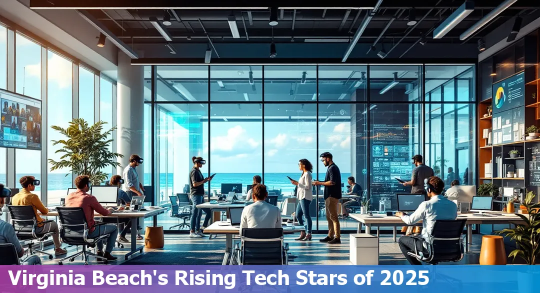 A vibrant depiction of Virginia Beach's tech startup ecosystem in 2025.