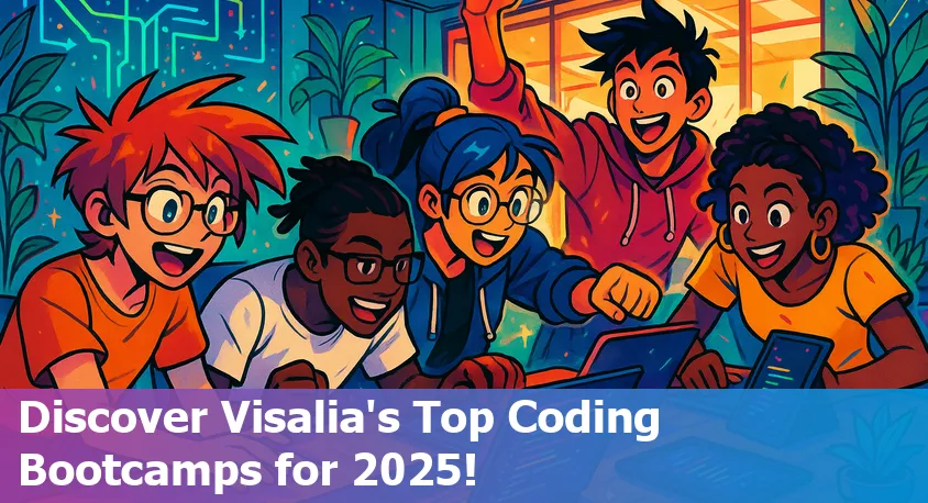 Coding students collaborating in a welcoming, community-driven bootcamp classroom in Visalia, California in 2025.