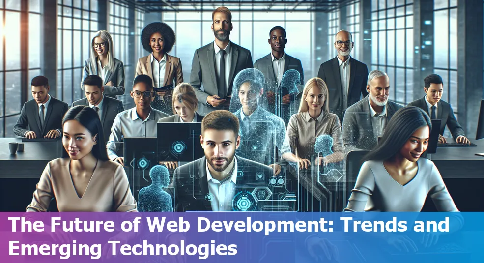 Image representing various facets of future web development, including trends, technologies, social media integration, career, browser compatibility, and portfolio creation.
