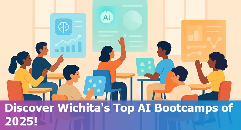 Wichita, Kansas skyline with digital AI icons symbolizing AI bootcamp education in 2025.