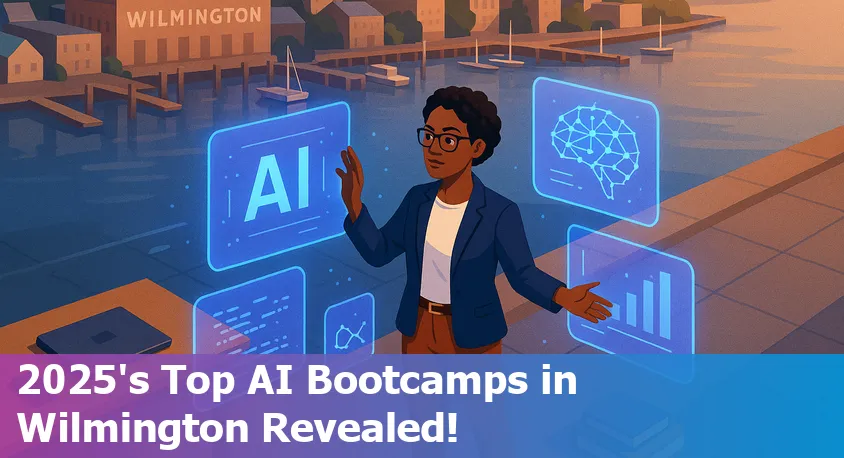 A diverse group of students at computers, learning AI skills in a modern classroom set in Wilmington, North Carolina.