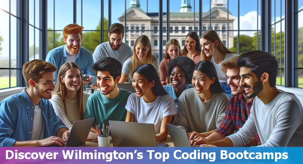 Skyline of Wilmington, NC with coding bootcamp graphics overlay