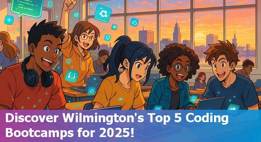 Students learning to code together at a Wilmington, NC bootcamp in 2025, showcasing teamwork and vibrant classroom energy.