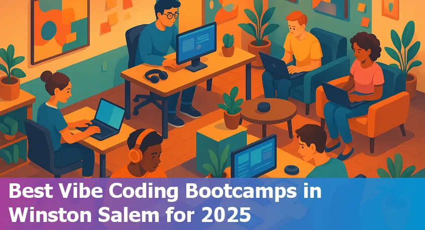 Diverse group of coding bootcamp students collaborating in a modern Winston Salem classroom setting.
