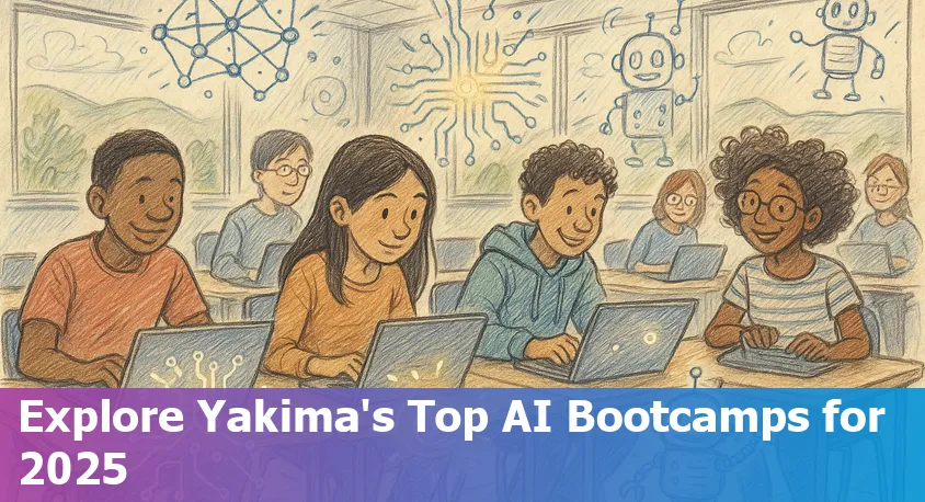Yakima city skyline with symbols of artificial intelligence and online learning