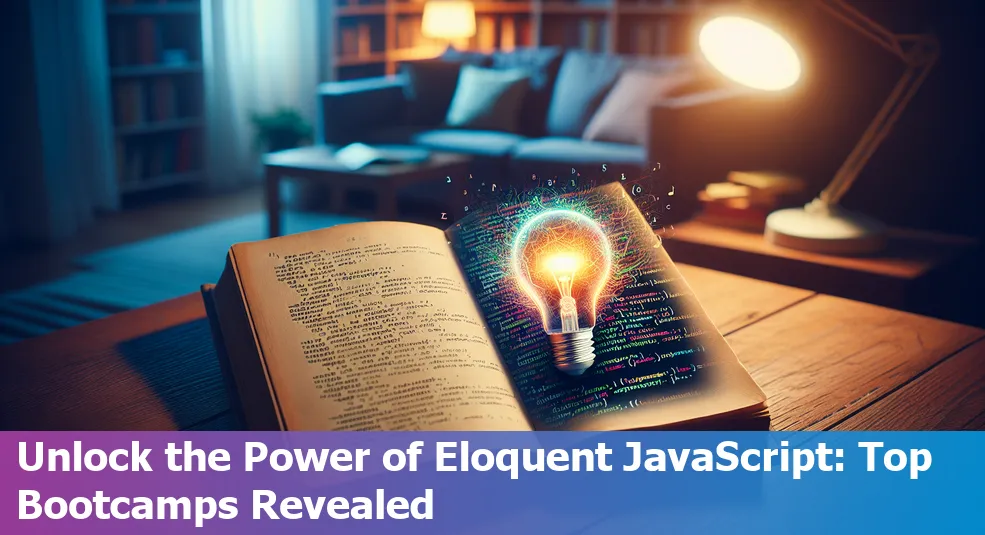 A bookshelf featuring 'Eloquent JavaScript' among essential web development texts
