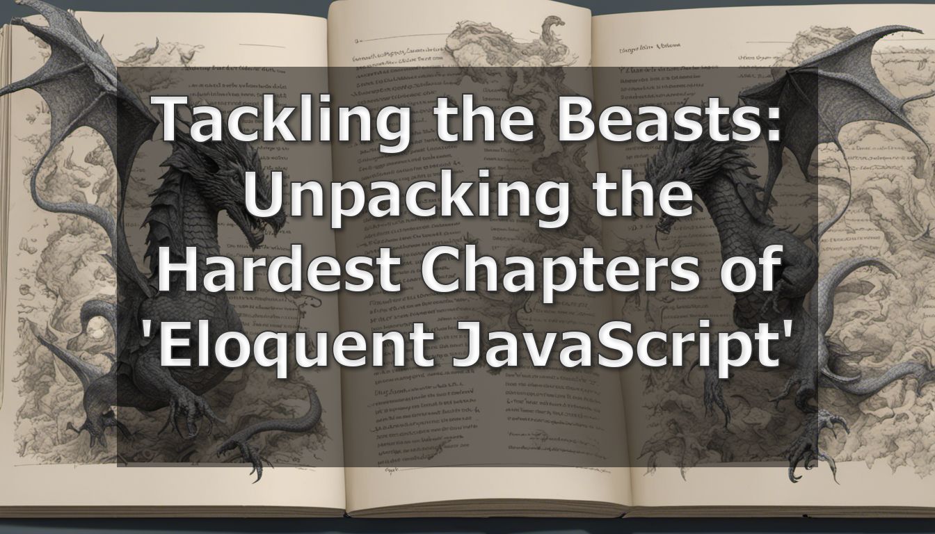 Book cover of 'Eloquent JavaScript' with challenging chapters highlighted
