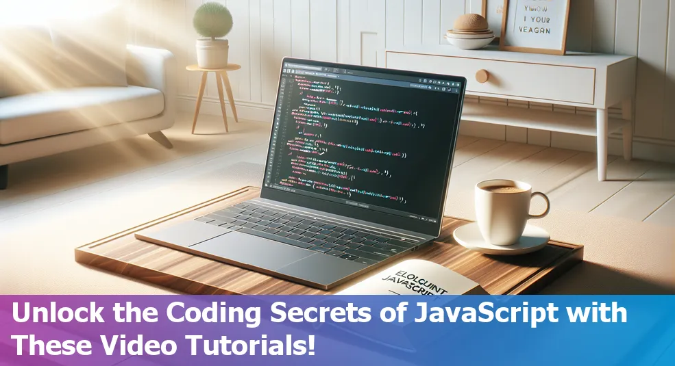 Online learning concept with Eloquent JavaScript book cover and play video icon