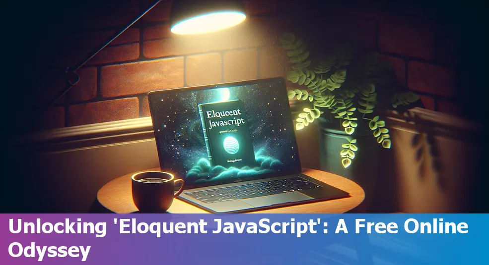 Open book of "Eloquent JavaScript" on a computer screen