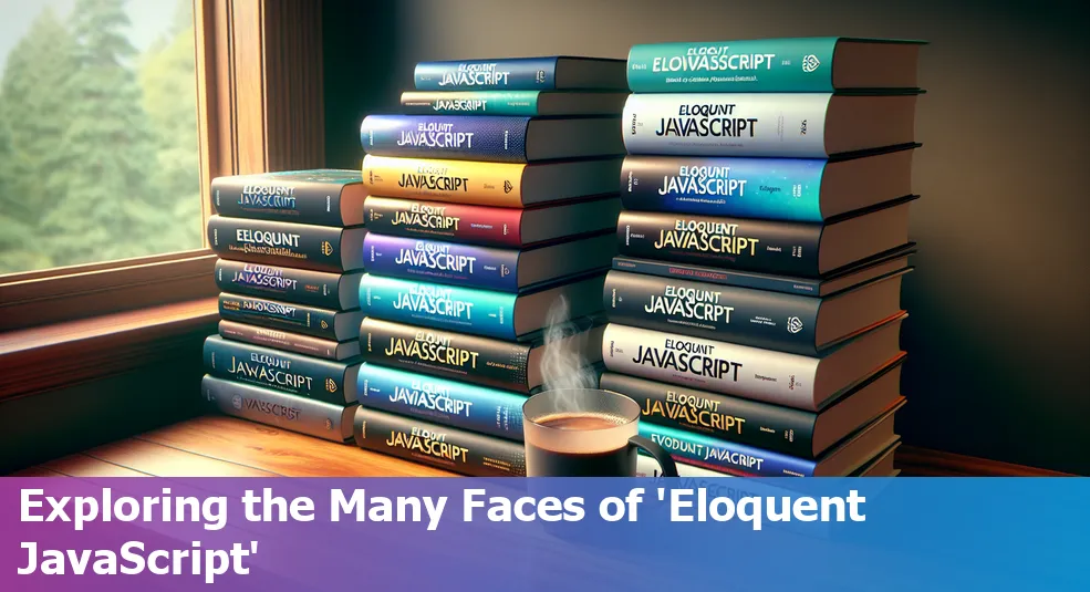 Book covers of various editions of 'Eloquent JavaScript'.