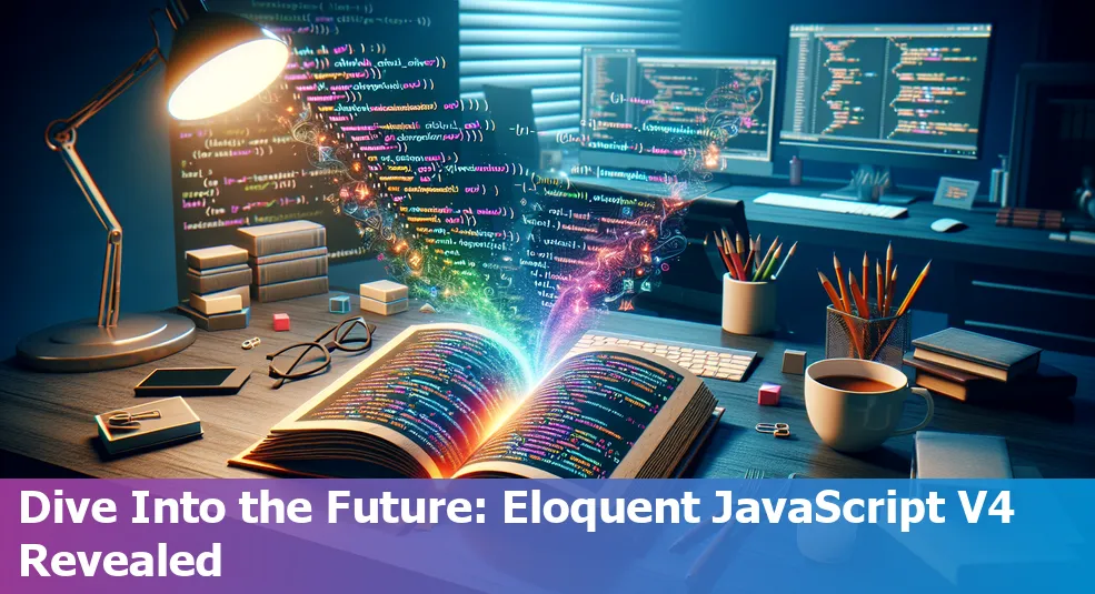 Cover of 'Eloquent JavaScript' version 4, showcasing new features