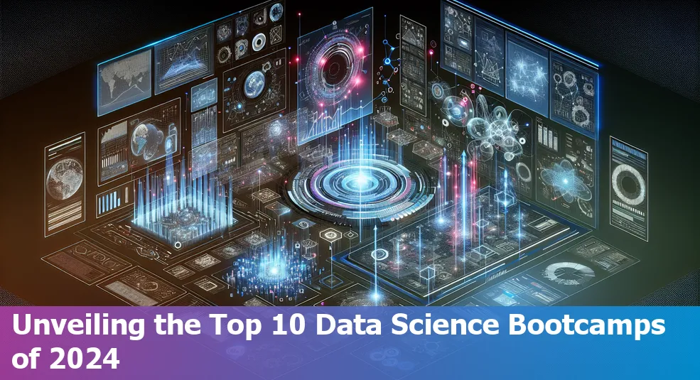 Graphic showing the top 10 data science bootcamps for 2024