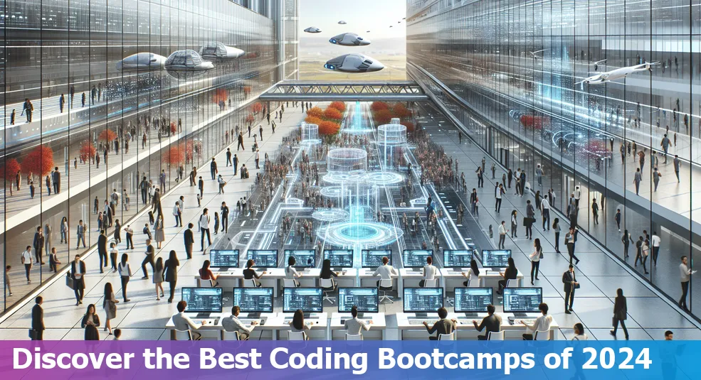 A lineup of the top 10 coding bootcamps with career support logos for 2024.
