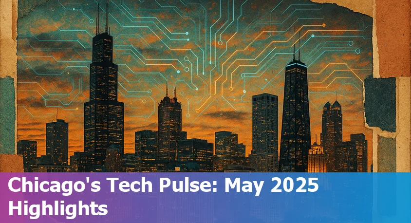 Skyline of Chicago with digital AI and tech icons symbolizing innovation in the city