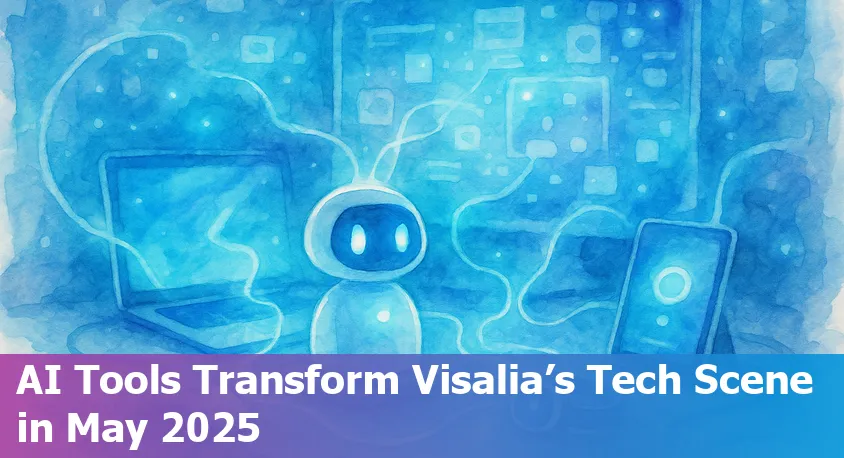 Satellite image of Visalia, California with digital AI and technology icons overlayed to represent regional innovation.