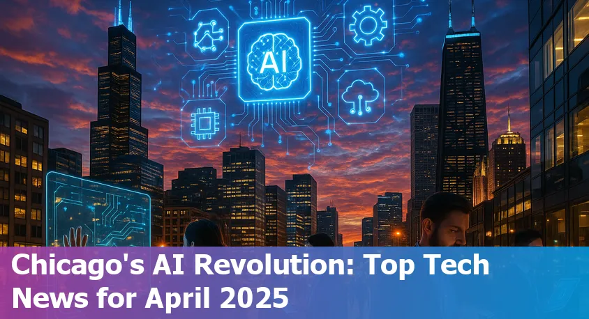 Chicago skyline with tech icons symbolizing AI and digital innovation in April 2025.
