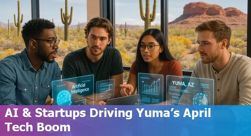 Yuma, Arizona skyline with digital circuits representing tech and AI innovation in 2025.