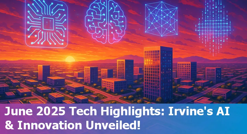 Downtown Irvine, California skyline with digital tech overlay representing AI innovation in 2025
