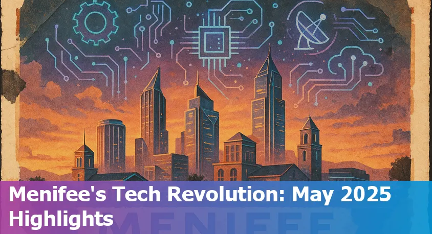 Menifee, CA cityscape with tech-themed overlay, symbolizing innovation and community progress.