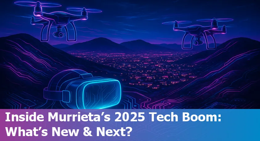 Murrieta, CA skyline with digital network overlays representing AI and tech innovation