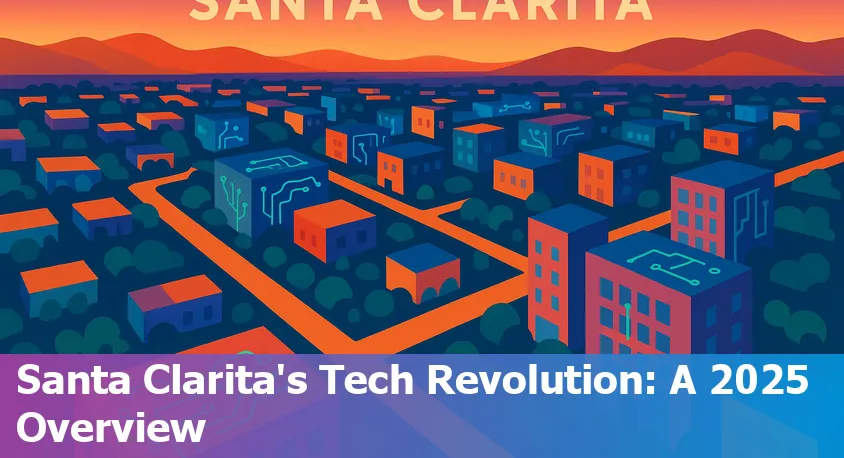 Santa Clarita skyline with digital, AI, and art-themed overlays representing technology and creative growth in 2025